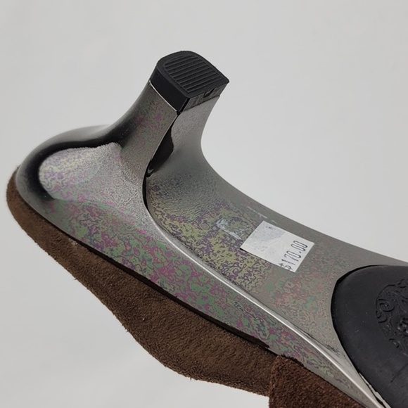 Helle Comfort Brown Suede Chrome Kitty Heeled Slip On Sandals Arch Support Sz 38 - Picture 13 of 16